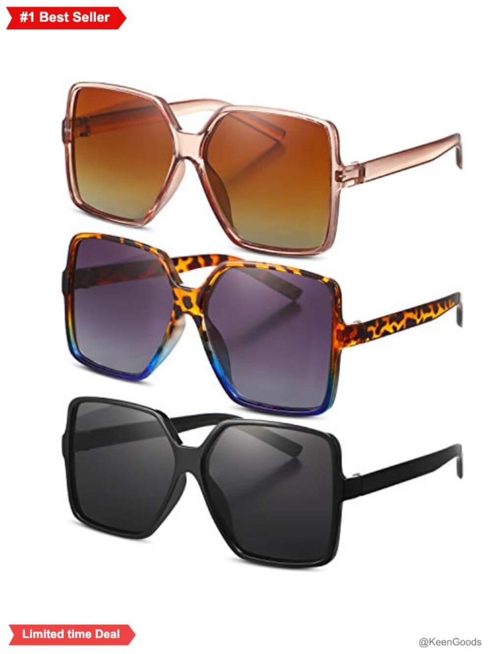 Square Oversized Retro Sunglasses Full Frame Polycarbonate UV Protection